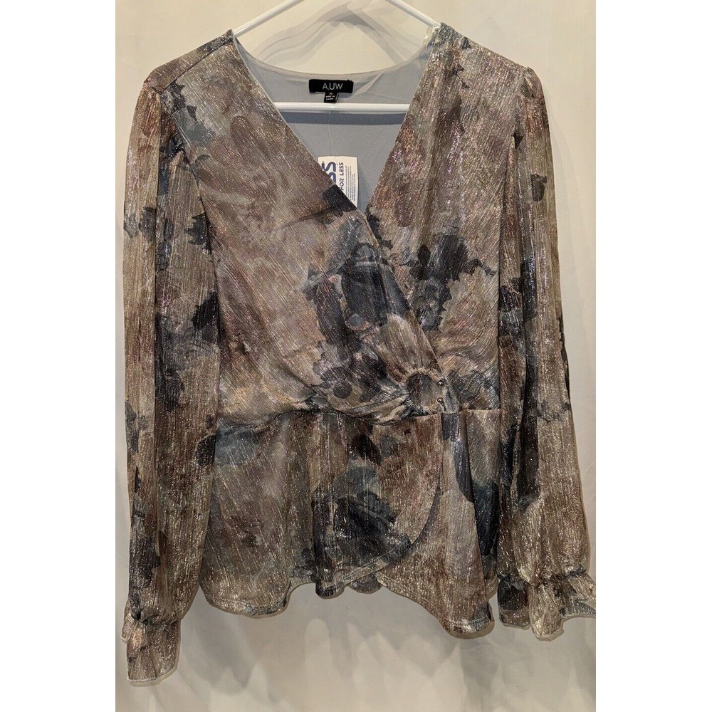 A.U.W Secret Charm Womens Shimmer Long Sleeve Blouse Sizeā XL *NEW*